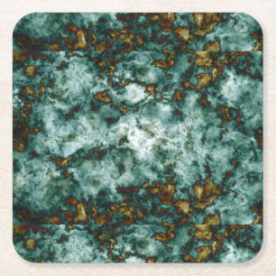 Green Marble Texture With Veins Square Paper Coaster