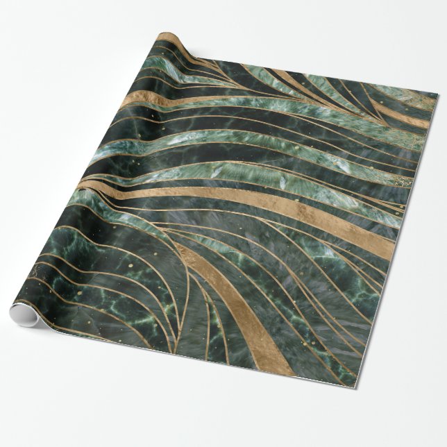 Green marble Wavy Pattern Wrapping Paper (Unrolled)
