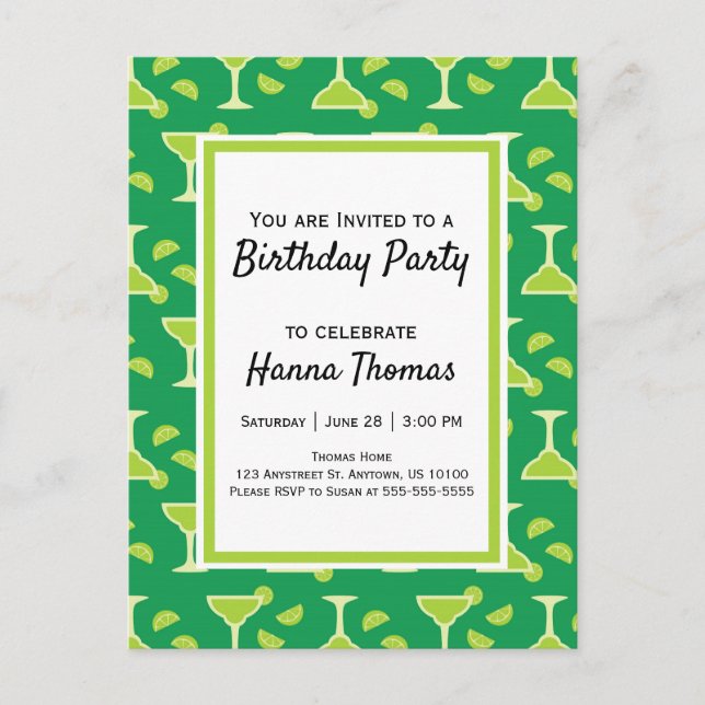 Green Margarita Mexican Drink Birthday Invitation Postcard (Front)
