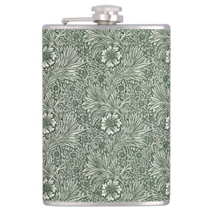 Green Marigold Elegance - Floral Hip Flask