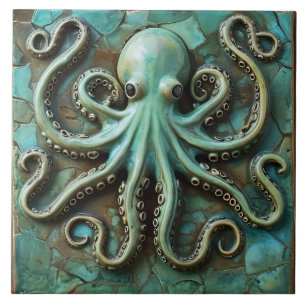 Green Marine Octopus 3D Effect Tile