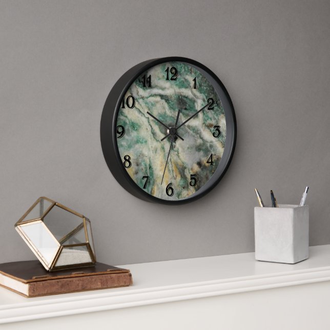 Green Mariposite Mineral Stone Pattern Clock (Office)