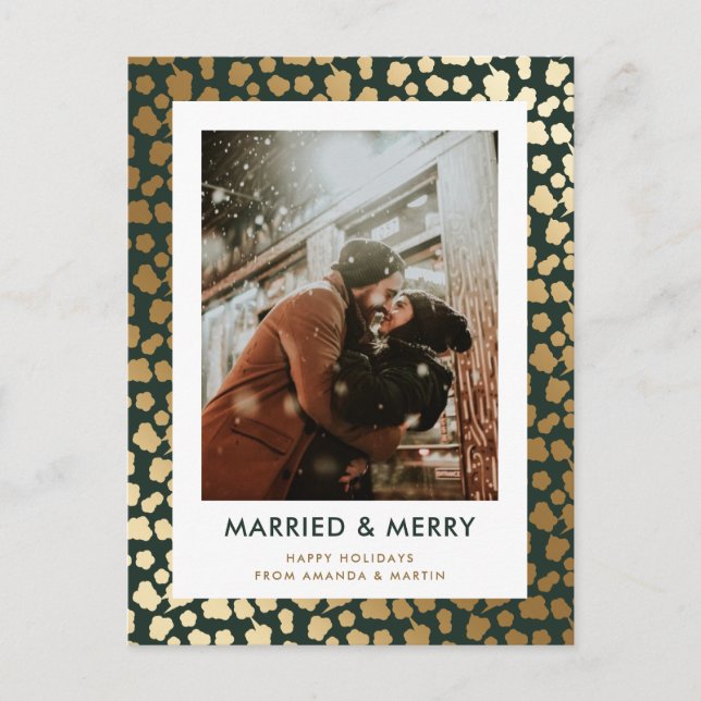Green Married and Merry Christmas Photo Postcards (Front)