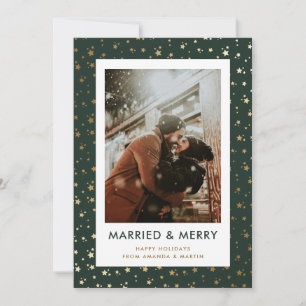 Green Married and Merry Newlywed Photo Holiday Card