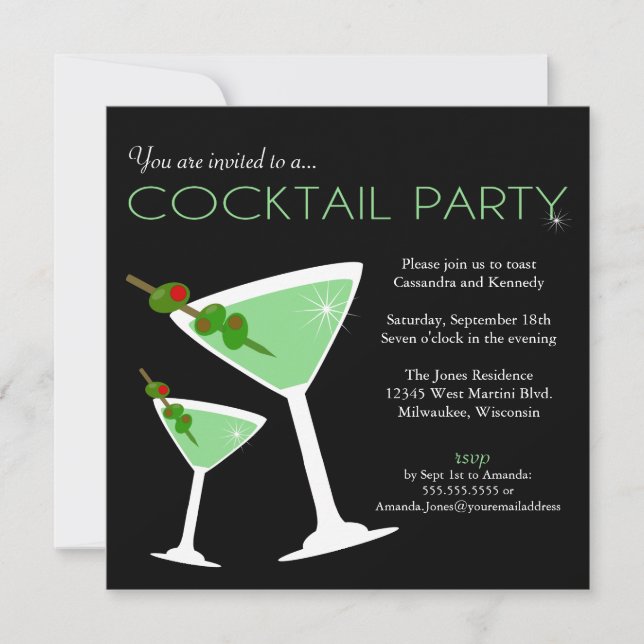Green Martini Cocktail Party Invitation (Front)