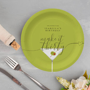 Green Martini Make It Thirty 30th Birthday Party Paper Plate