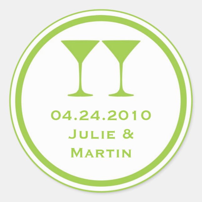 Green martini wedding favour tag seal label (Front)
