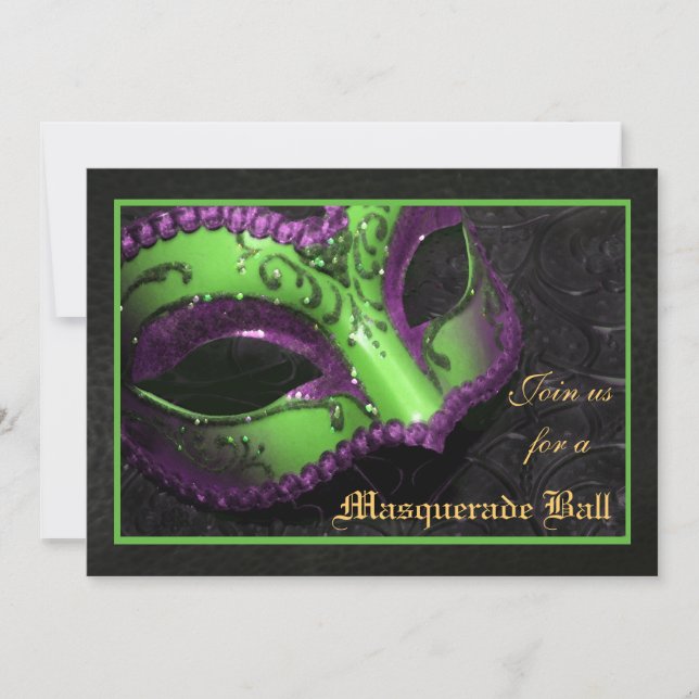 Green Mask Masquerade Ball Halloween Invitation (Front)