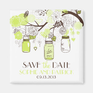 Green Mason Jars & Flowers Save the Date Magnet