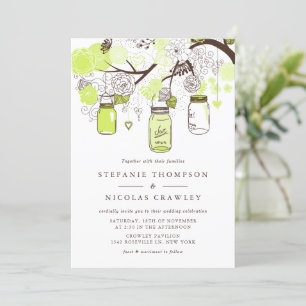 Green Mason Jars & Flowers Wedding Invitation