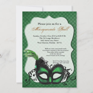 Green Masquerade Mask Ball Costume Halloween Invitation