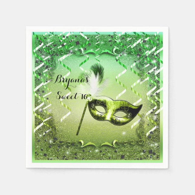 Green Masquerade Mask Elegant Ball Party Napkin (Front)