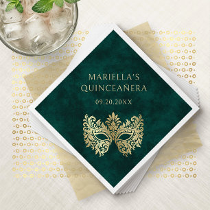 Green Masquerade Mask Elegant Quinceanera Napkin