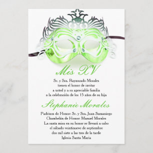 Green Masquerade Quinceanera Birthday Invitation