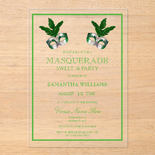 Green Masquerade Sweet 16 Acrylic Invitations