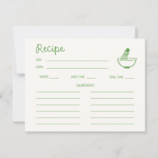 Green Matcha Handwritten Bridal Shower Recipe  Invitation (Front)