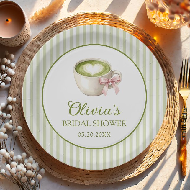 Green Matcha Latte Bridal Shower Paper Plate (Creator Uploaded)