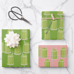 Green Matcha Latte Mason Jar Pattern Iced Tea Wrapping Paper Sheet