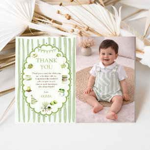 Green Matcha Stripes Photo Birthday Thank You Card
