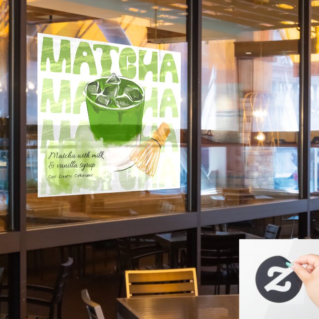 Green Matcha with Milk and Vanilla Promotional Window Cling (Restaurant Window)