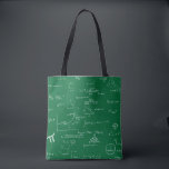 Green Math Teacher Mathematics Equations Algebra Tote Bag<br><div class="desc">Great tote bag for math students and math teachers. The background is green and the math equations and graphics are made in white so it looks like chalk. Illustrated and designed by Patricia Alvarez.</div>