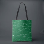 Green Math Teacher Mathematics Equations Algebra Tote Bag<br><div class="desc">Great tote bag for math students and math teachers. The background is green and the math equations and graphics are made in white so it looks like chalk. Illustrated and designed by Patricia Alvarez.</div>