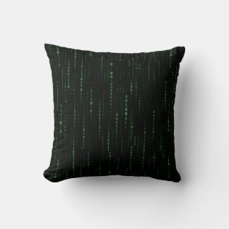 Green Matrix Binary Code Cyberpunk Tech Design Cushion