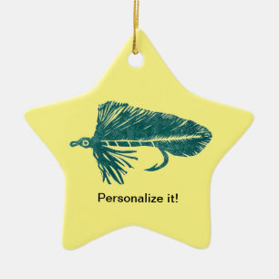Green Matuka streamer fly fishing, fly tying art Ceramic Tree Decoration
