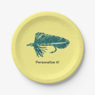 Green Matuka streamer fly fishing, fly tying art Paper Plate