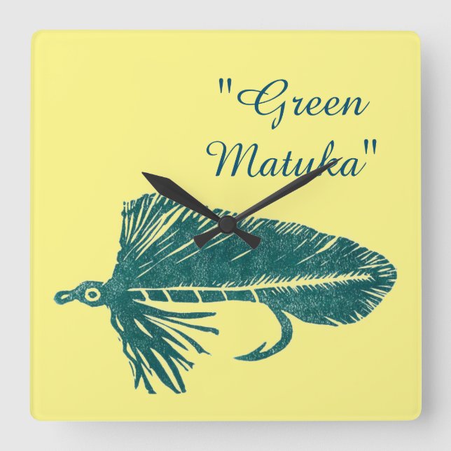 Green Matuka streamer fly fishing fly tying art Square Wall Clock (Front)