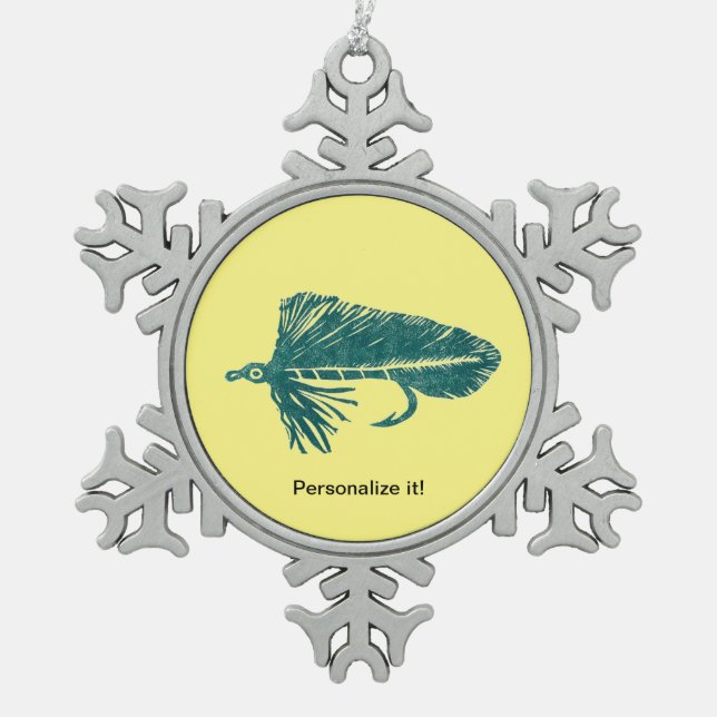 Green Matuka streamer, fly tying, fly fishing art Snowflake Pewter Christmas Ornament (Front)