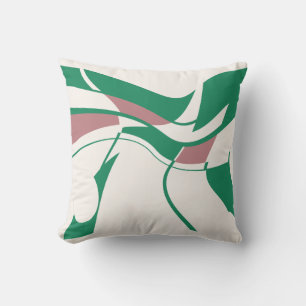 Green Mauve on Off-White Swirling Modern Art Motif Cushion