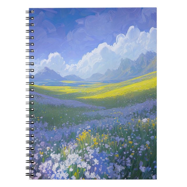 Green Meadow Overgrown with Blue Flowers Notebook (Front)