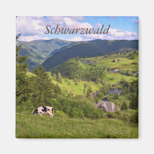 green Meadows and a cow with panorama view Magnet