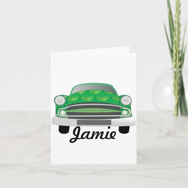 Green Mean Retro Car Boy's Birthday Card (Front)