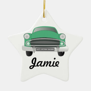 Green Mean Retro Car Boy's Birthday Ceramic Tree Decoration