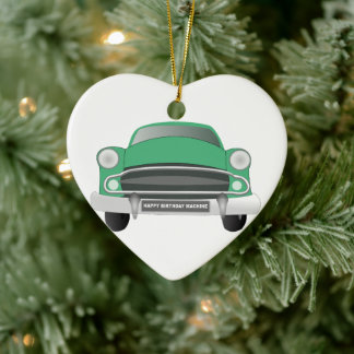 Green Mean Retro Car Boy's Birthday Ceramic Tree Decoration