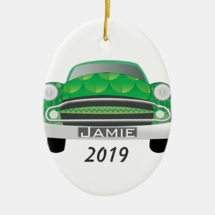 Green Mean Retro Car Boy's Birthday Ceramic Tree Decoration