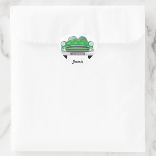 Green Mean Retro Car Boy's Birthday Heart Sticker