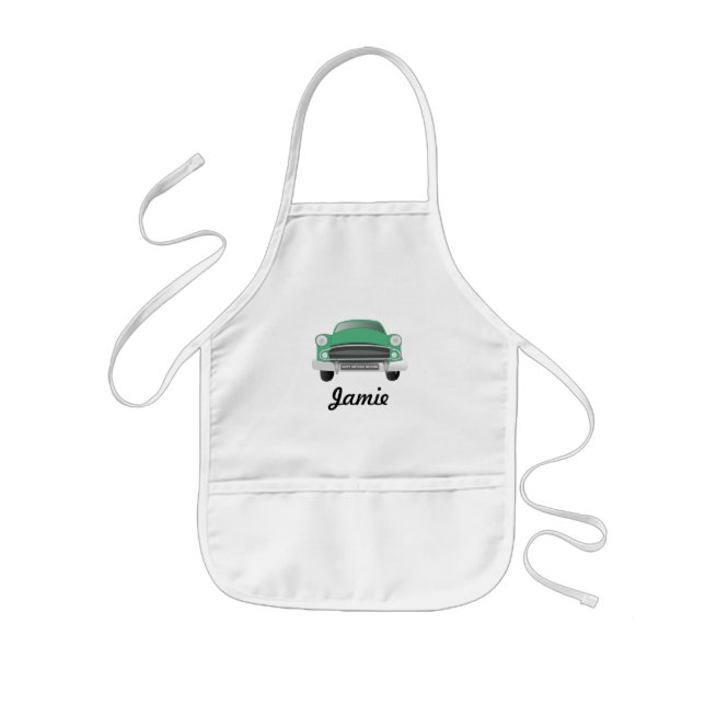 Green Mean Retro Car Boy's Birthday Kids Apron (Front)