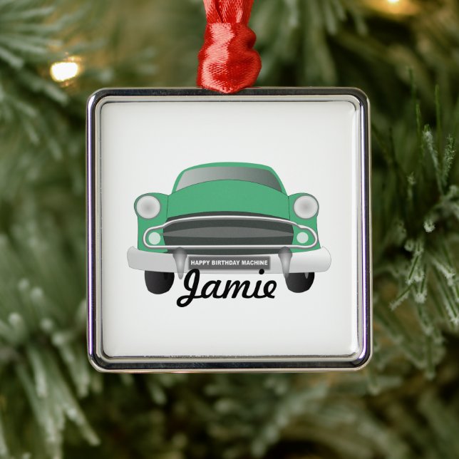 Green Mean Retro Car Boy's Birthday Metal Tree Decoration (Tree)