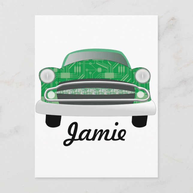 Green Mean Retro Car Boy's Birthday Postcard (Front)