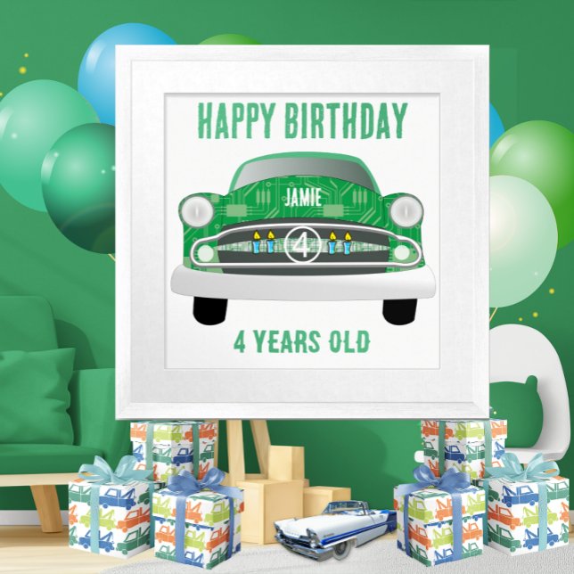 Green Mean Retro Car Boy's Birthday Poster (Creator Uploaded)