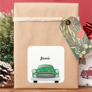 Green Mean Retro Car Boy's Birthday Square Sticker