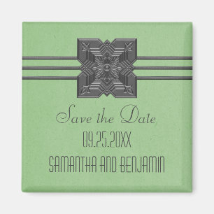 Green Medallion Border Save the Date Magnet