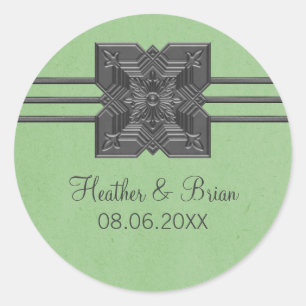 Green Medallion Border Wedding Stickers