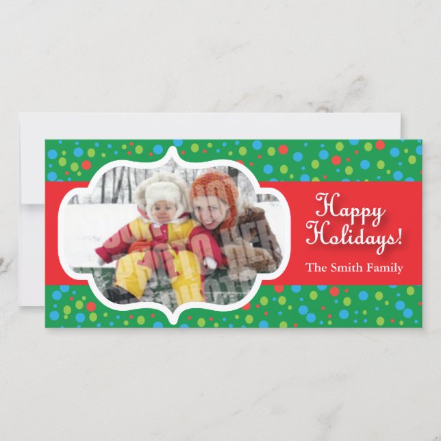 Green Medallion wit polka dots photocard Holiday Card (Front)