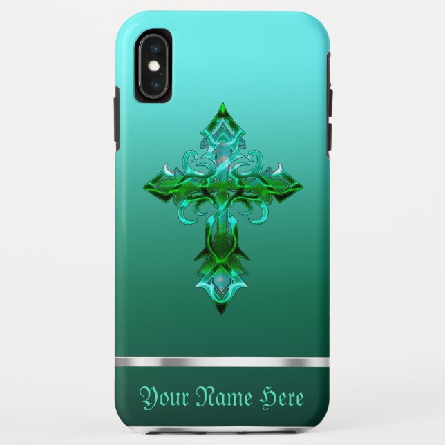 Green Mediaeval Cross iPhone XS Max Case (Back)