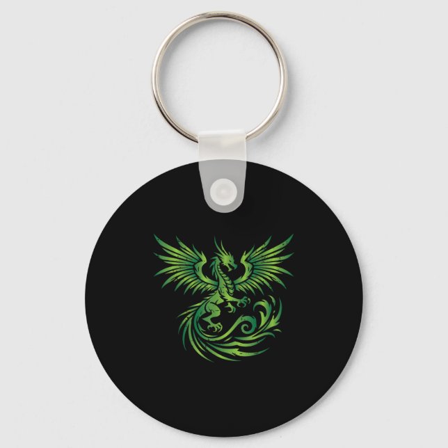 Green Mediaeval Dragon Fantasy Mythical Art Men Wo Key Ring (Front)