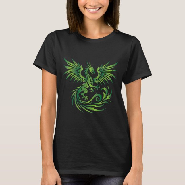 Green Mediaeval Dragon Fantasy Mythical Art Men Wo T-Shirt (Front)